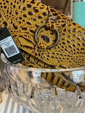 Myra Bag Mustard Croc-Embossed Upcycled Leather Wristlet w/ RFID-blocking tech.